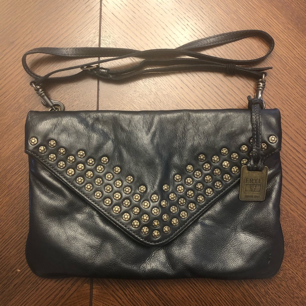 Frye Brooke Studded Envelope Clutch Bag, Black